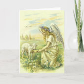 ヴィンテージ宗教、ビクトリアン子羊とイースターエンジェル シーズンカード (正面)