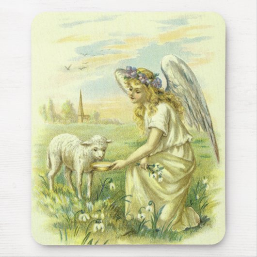 ヴィンテージ宗教、ビクトリアン子羊とイースターエンジェル マウスパッド (正面)