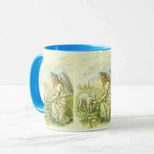 ヴィンテージ宗教、ビクトリアン子羊とイースターエンジェル マグカップ (正面左)