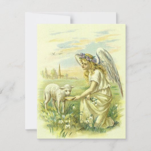 ヴィンテージ宗教、ビクトリアン子羊とイースターエンジェル 招待状 (正面)