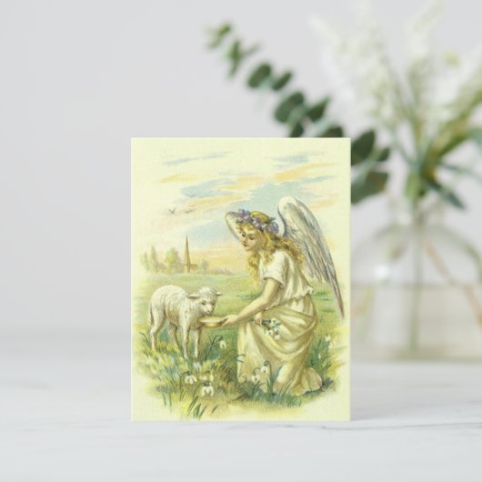 ヴィンテージ宗教、ビクトリアン子羊とイースターエンジェル 招待状 (スタンド正面)