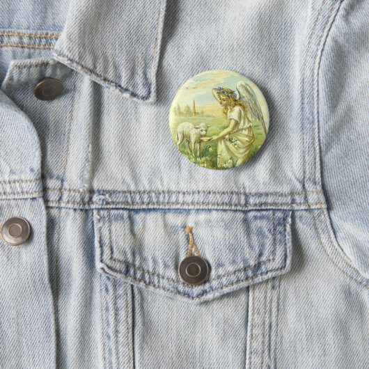 ヴィンテージ宗教、ビクトリアン子羊とイースターエンジェル 缶バッジ (インサイチュ)