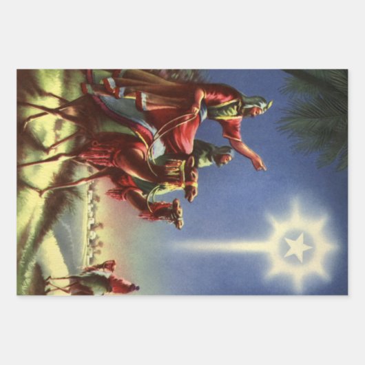 ヴィンテージ宗教、ベツレヘムの星を持つ賢者 ラッピングペーパーシート (正面)