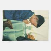 ヴィンテージ宗教、感謝祭の少年ことわざの恵み キッチンタオル (横)