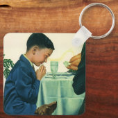 ヴィンテージ宗教、感謝祭の少年ことわざの恵み キーホルダー (裏面)