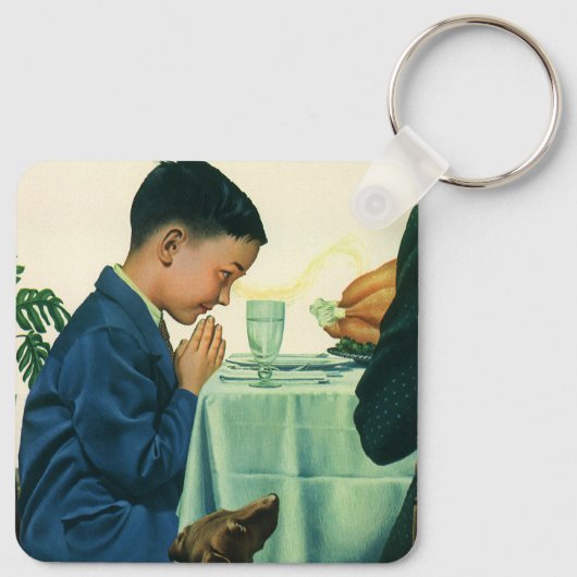 ヴィンテージ宗教、感謝祭の少年ことわざの恵み キーホルダー (裏面)