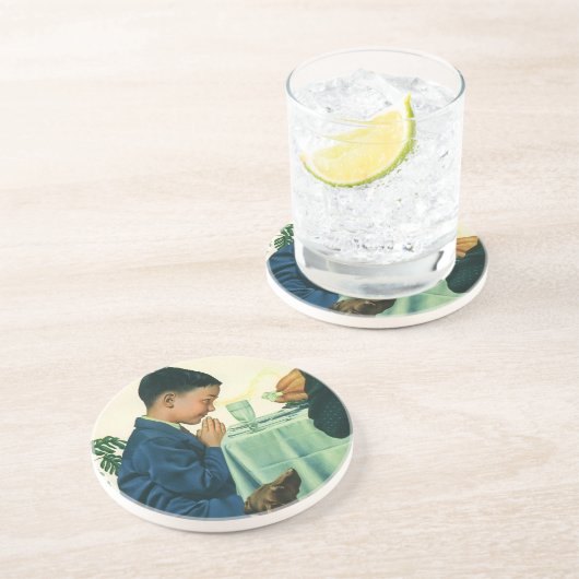 ヴィンテージ宗教、感謝祭の少年ことわざの恵み コースター (側面)