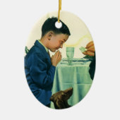 ヴィンテージ宗教、感謝祭の少年ことわざの恵み セラミックオーナメント (正面)