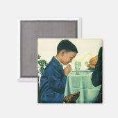 ヴィンテージ宗教、感謝祭の少年ことわざの恵み マグネット (正面/裏面)