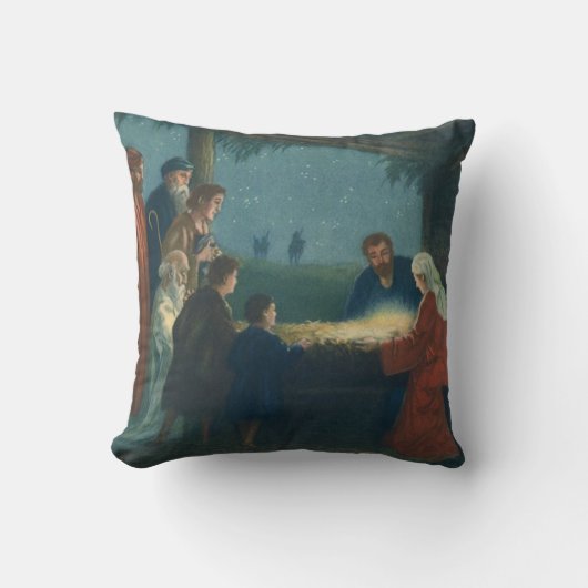 ヴィンテージ宗教、羊飼いの崇拝 クッション (正面)