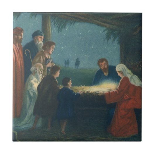 ヴィンテージ宗教、羊飼いの崇拝 タイル (正面)