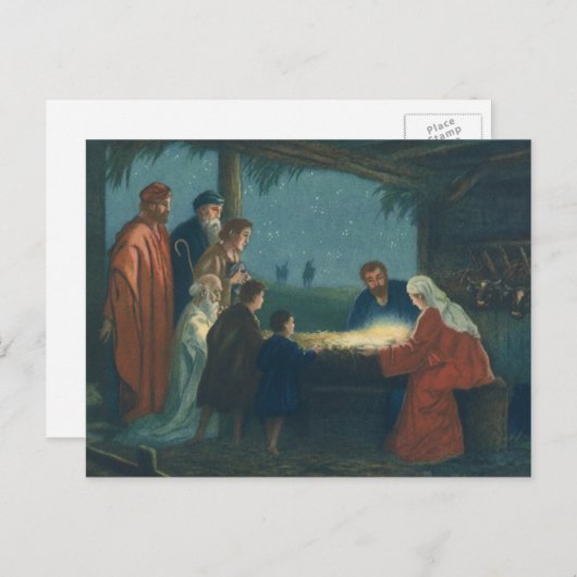 ヴィンテージ宗教、羊飼いの崇拝 ポストカード (正面/裏面)