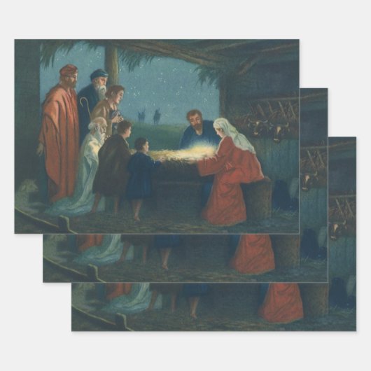 ヴィンテージ宗教、羊飼いの崇拝 ラッピングペーパーシート (セット)