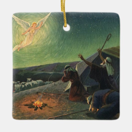 ヴィンテージ宗教、羊飼いへの受胎告知 セラミックオーナメント (正面)