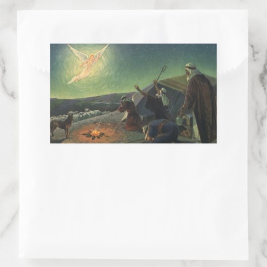 ヴィンテージ宗教、羊飼いへの受胎告知 長方形シール (バッグ)