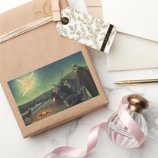 ヴィンテージ宗教、羊飼いへの受胎告知 長方形シール (ギフト)