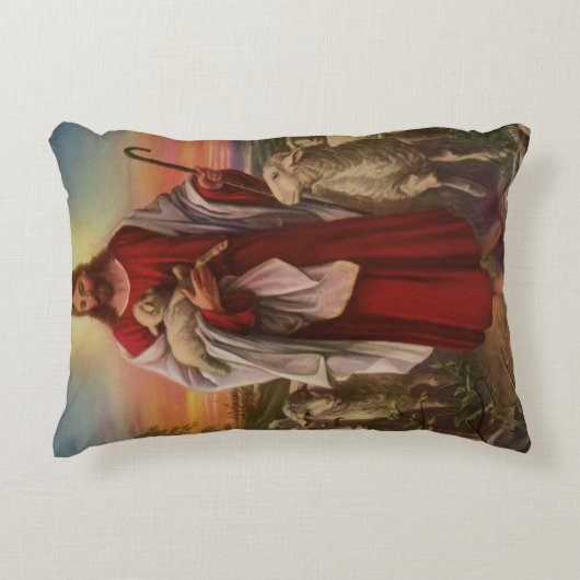 ヴィンテージ宗教、良い羊飼いの群れ アクセントクッション (正面)