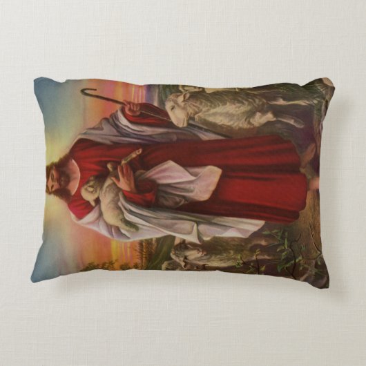 ヴィンテージ宗教、良い羊飼いの群れ アクセントクッション (裏面)