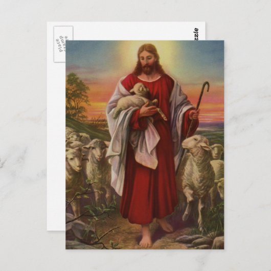 ヴィンテージ宗教、良い羊飼いの群れ ポストカード (正面/裏面)