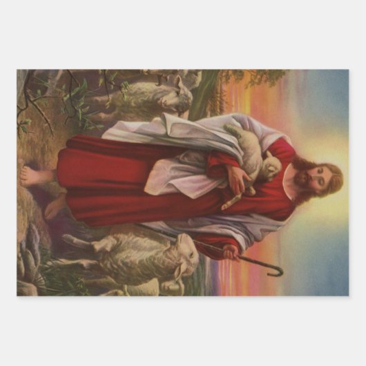 ヴィンテージ宗教、良い羊飼いの群れ ラッピングペーパーシート (正面2)