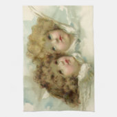 ヴィンテージ宗教、雲の中のビクトリアン天使たち キッチンタオル (縦)