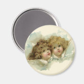 ヴィンテージ宗教、雲の中のビクトリアン天使 マグネット (正面/裏面)