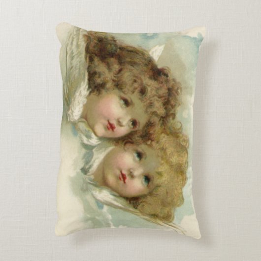 ヴィンテージ宗教、雲の中のビクトリア朝の天使たち アクセントクッション (裏面(縦))