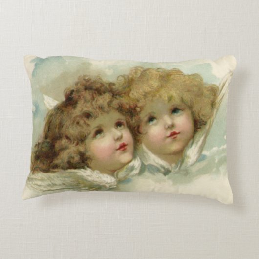 ヴィンテージ宗教、雲の中のビクトリア朝の天使たち アクセントクッション (裏面)