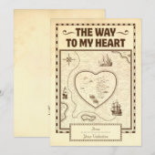 ヴィンテージ宝の地図と私のハートバレンタインデー シーズンカード (正面/裏面)