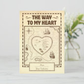 ヴィンテージ宝の地図と私のハートバレンタインデー シーズンカード (スタンド正面)