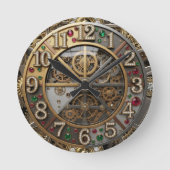 ヴィンテージ宝石時計,スティームパンク,金ゴールド,宝石 ラウンド壁時計 (正面)