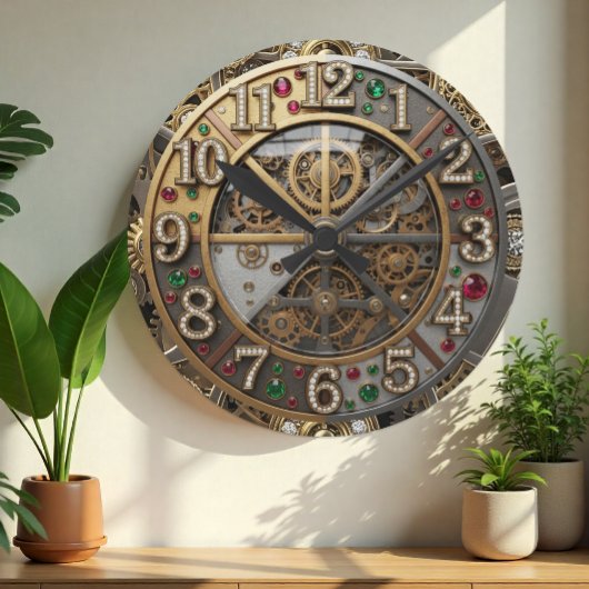 ヴィンテージ宝石時計,スティームパンク,金ゴールド,宝石 ラウンド壁時計