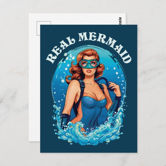 ヴィンテージ実在スタイルマーメイド – 女性スキューバダイバー ポストカード (正面/裏面)