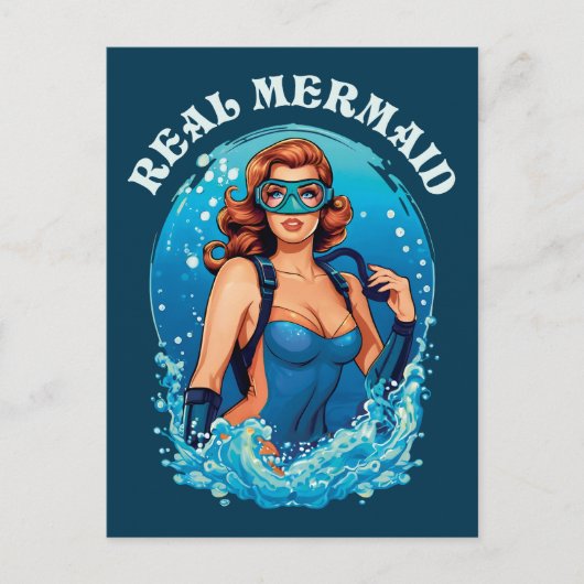 ヴィンテージ実在スタイルマーメイド – 女性スキューバダイバー ポストカード (正面)