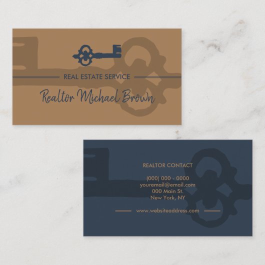 ヴィンテージ実在鍵エステートネイビーブラウン 名刺 (正面/裏面)