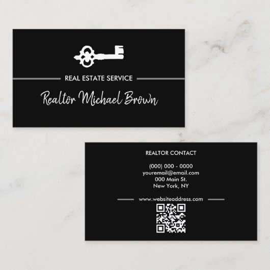 ヴィンテージ実在鍵不動産qrコード 名刺 (正面/裏面)