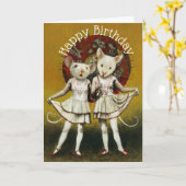 ヴィンテージ実行ネズミ誕生日カード カード (黄色い花)