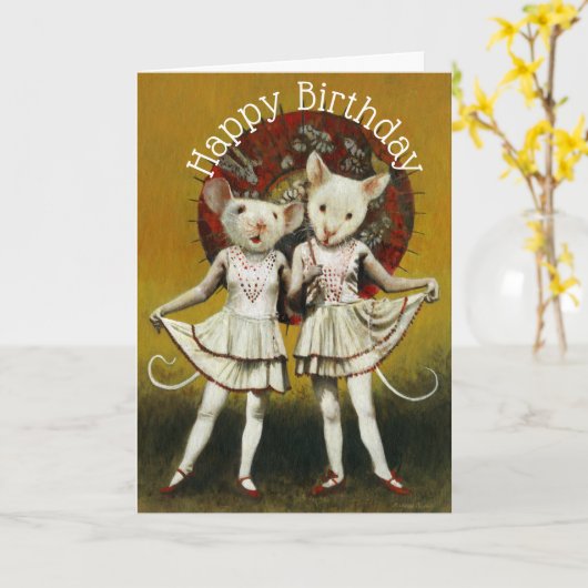 ヴィンテージ実行ネズミ誕生日カード カード (黄色い花)
