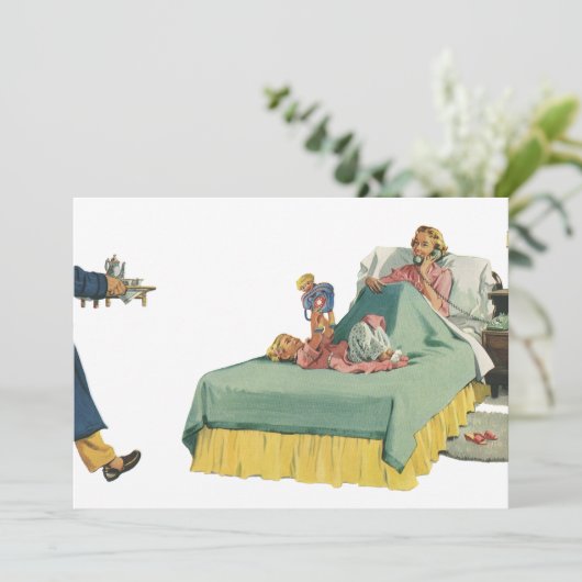 ヴィンテージ家族でお母さんにベッドで朝食をサービス 招待状 (スタンド正面)