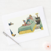 ヴィンテージ家族でお母さんにベッドで朝食をサービス 長方形シール (封筒)