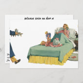 ヴィンテージ家族でお母さんにベッドで朝食を 招待状 (正面/裏面)