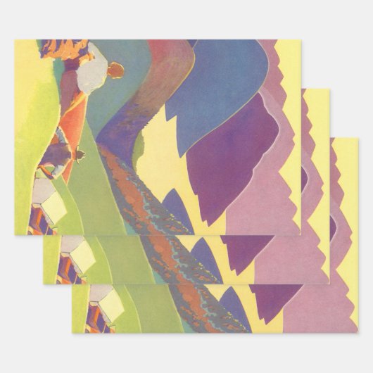 ヴィンテージ家族のバケーション、山でのピクニック ラッピングペーパーシート (セット)