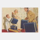 ヴィンテージ家族の休暇、父、子供たちとスーツケース ラッピングペーパーシート (正面3)