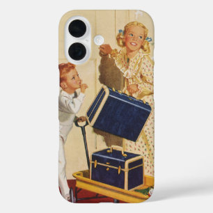 ヴィンテージ家族の休暇、父、子供たちとスーツケース iPhone 16ケース