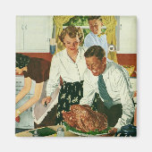 ヴィンテージ家族の料理の感謝祭の夕食の台所 マグネット (正面)