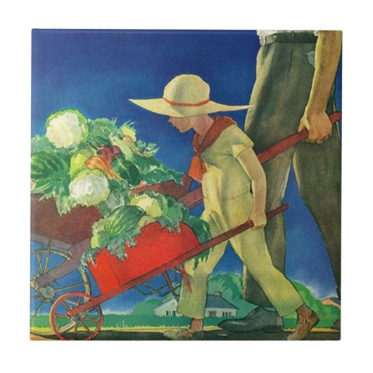 ヴィンテージ家族の農場の収穫の奨励金は4.25"をスクエアタイルを張ります タイル (正面)