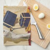 ヴィンテージ家族休暇、パパ、子供とスーツケース キッチンタオル (四つ折り)