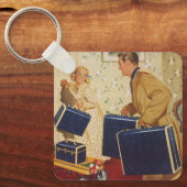 ヴィンテージ家族休暇、パパ、子供とスーツケース キーホルダー (正面)