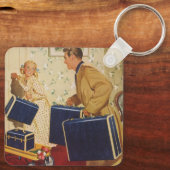 ヴィンテージ家族休暇、パパ、子供とスーツケース キーホルダー (裏面)