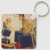 ヴィンテージ家族休暇、パパ、子供とスーツケース キーホルダー (裏面)